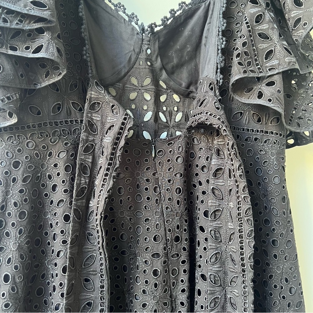 Charo Ruiz Ibiza Linda Ruffled Broderie Anglaise Midi Dress - Size L - Black - Picture 10 of 15